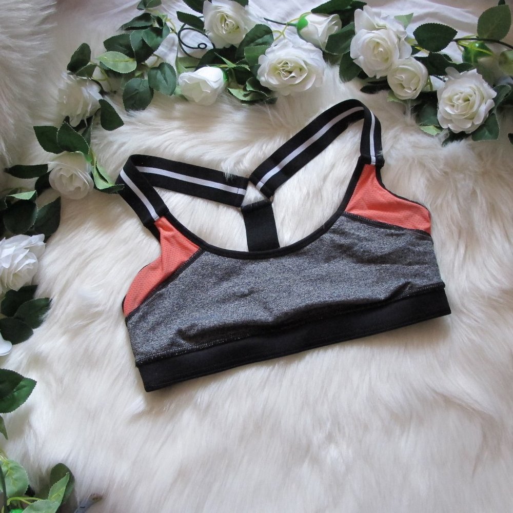 F21 | Gray and Coral Mesh T-Back Sports Bra